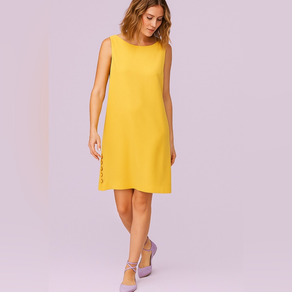Vintage 90s Laundry By Shelli Segal Bright Yellow Dress Size 08 Shift Dress